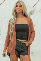 Jet Stream Mix Pattern Hollowed Knit Open Front Cardigan