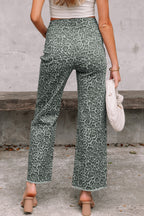 Brown Leopard Frayed Edge Wide Leg High Waist Jeans