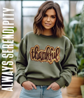 Thankful Sequin Bubble Letter Sweatshirt | Military Green Fall & Thanksgiving Crewneck