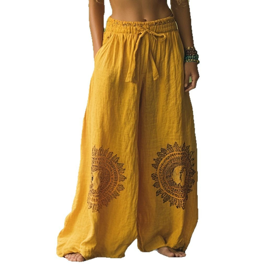Elegant Style Printed Wide-Leg Pants Long Pants
