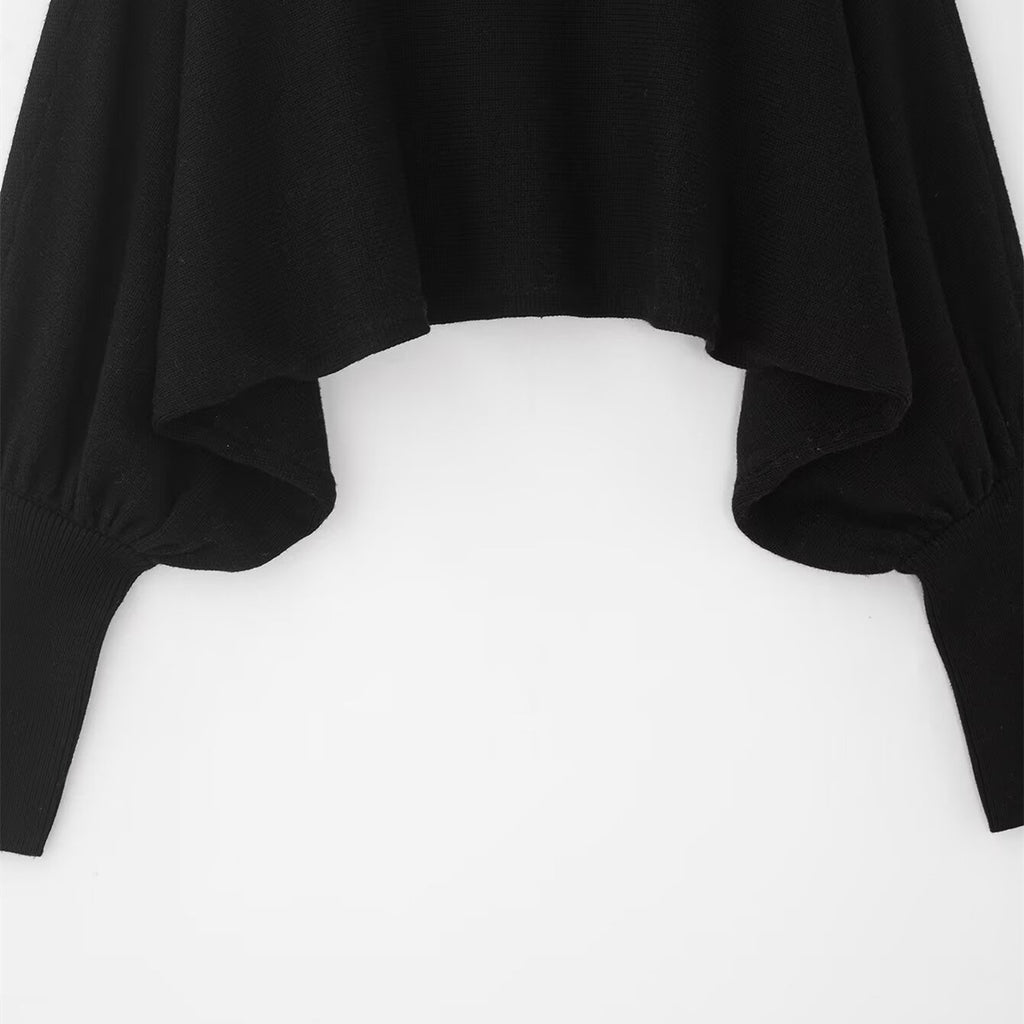 Bubble sleeve short knitted sweater for women