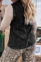 Ashleigh Blue Buttoned Front Slit Denim Vest