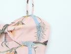 Floral print split suspender dress, long skirt
