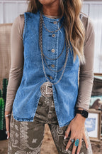 Ashleigh Blue Buttoned Front Slit Denim Vest
