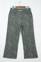 Brown Leopard Frayed Edge Wide Leg High Waist Jeans