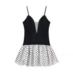 Spicy girl polka dot patchwork suspender dress