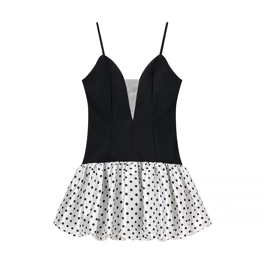 Spicy girl polka dot patchwork suspender dress