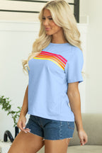 Bonbon Striped Patch Front Casual Tee