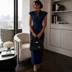 Stand-up Collar V-Neck Sleeveless Fitted Bodycon Dress Evening Gown