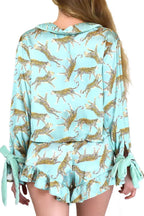 Green Leopard Satin Ruffle Pajama Short Set