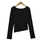 One neck slanted shoulder, off shoulder elastic slim fit top