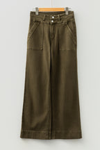 Jungle Green Double Waistband Loose Straight Jeans