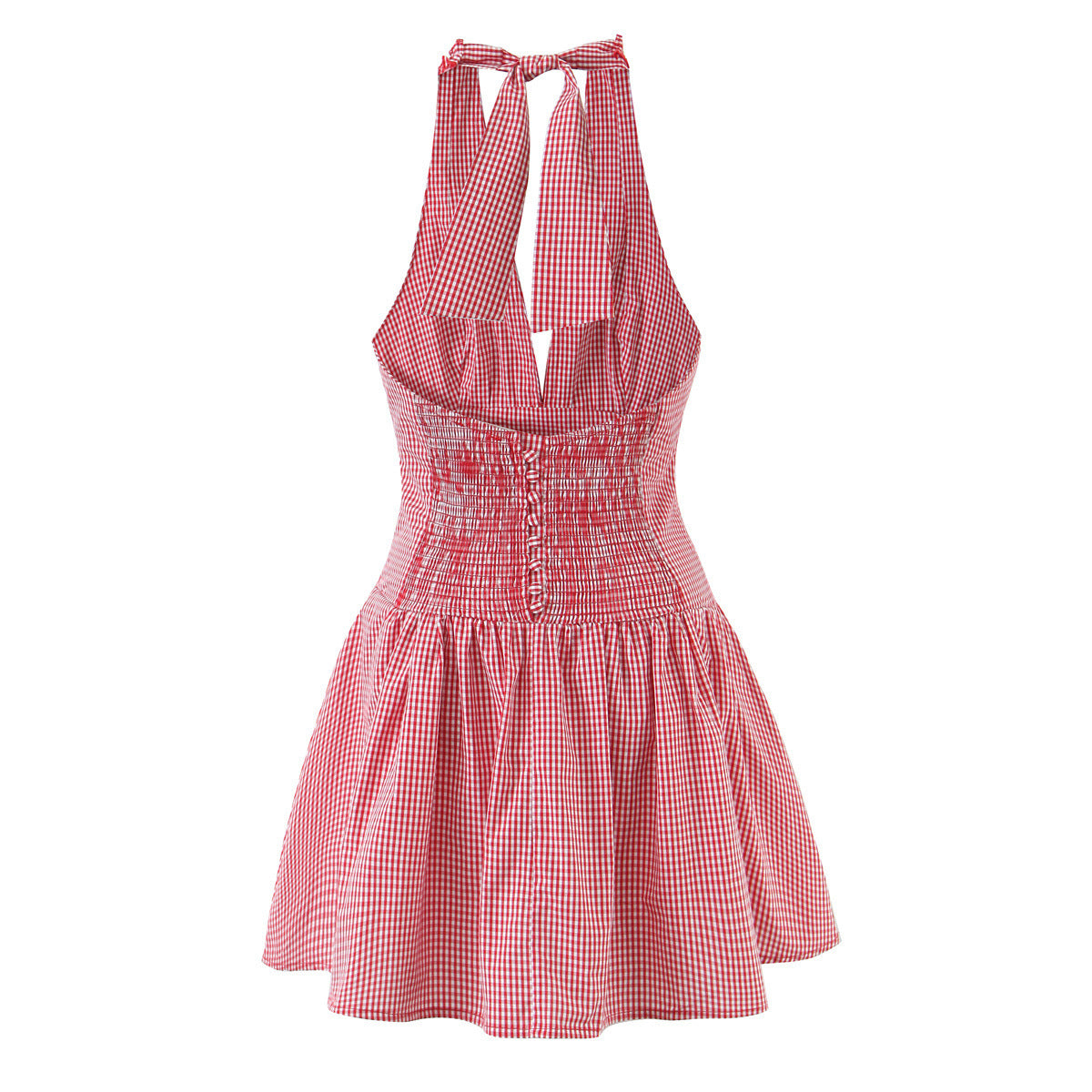 Spicy girl short red checkered neck hanging dress