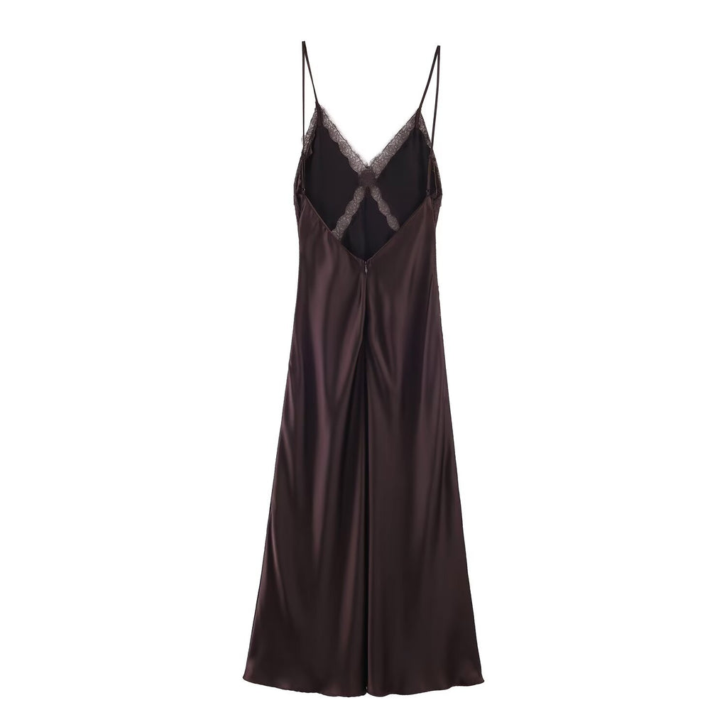 Lace satin texture suspender dress