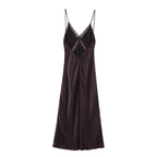 Lace satin texture suspender dress