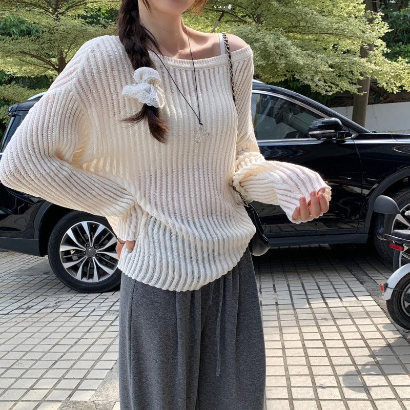 Ribbed Knit Sweater for Women, Loose Fit Long Sleeve, Casual Oversized Top