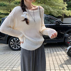 Ribbed Knit Sweater for Women, Loose Fit Long Sleeve, Casual Oversized Top