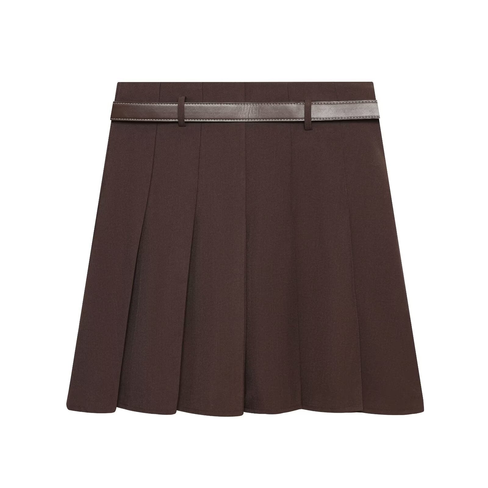 Style Solid Color Belted A-line Skirt for Women