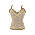 Polka Dot Lace Sleeveless Camisole Top with Built-in Pads