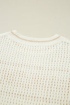 White BEACH Hollow Out Knitted Lightweight Dolman Sweater