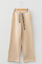 Dearlovers Coffee Fleece Lined Leopard Drawstring Elastic Waist Solid Pants
