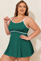 Black Plus Size Ribbed Contrast Trim Adjustable Straps 2pcs Swimsuit