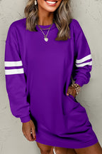 Black Varsity Contrast Banded Sleeve Shift Sweatshirt Dress