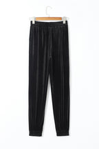 Black Solid Velvet Jogger Pants