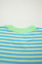 Yellow Stripe Color Block Detail Long Sleeve Pullover Elastic Waist Pull On Shorts 2pcs Set