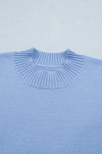 Sachet Pink Solid Color Ribbed Trim Round Neck Ruffle Short Sleeve Sweater
