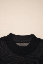 Black Sheer Mesh Patchwork Cap Sleeve T Shirt