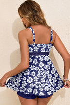 Sail Blue Color Block Patchwork Bow Knot Detail Sleeveless Swim Dress