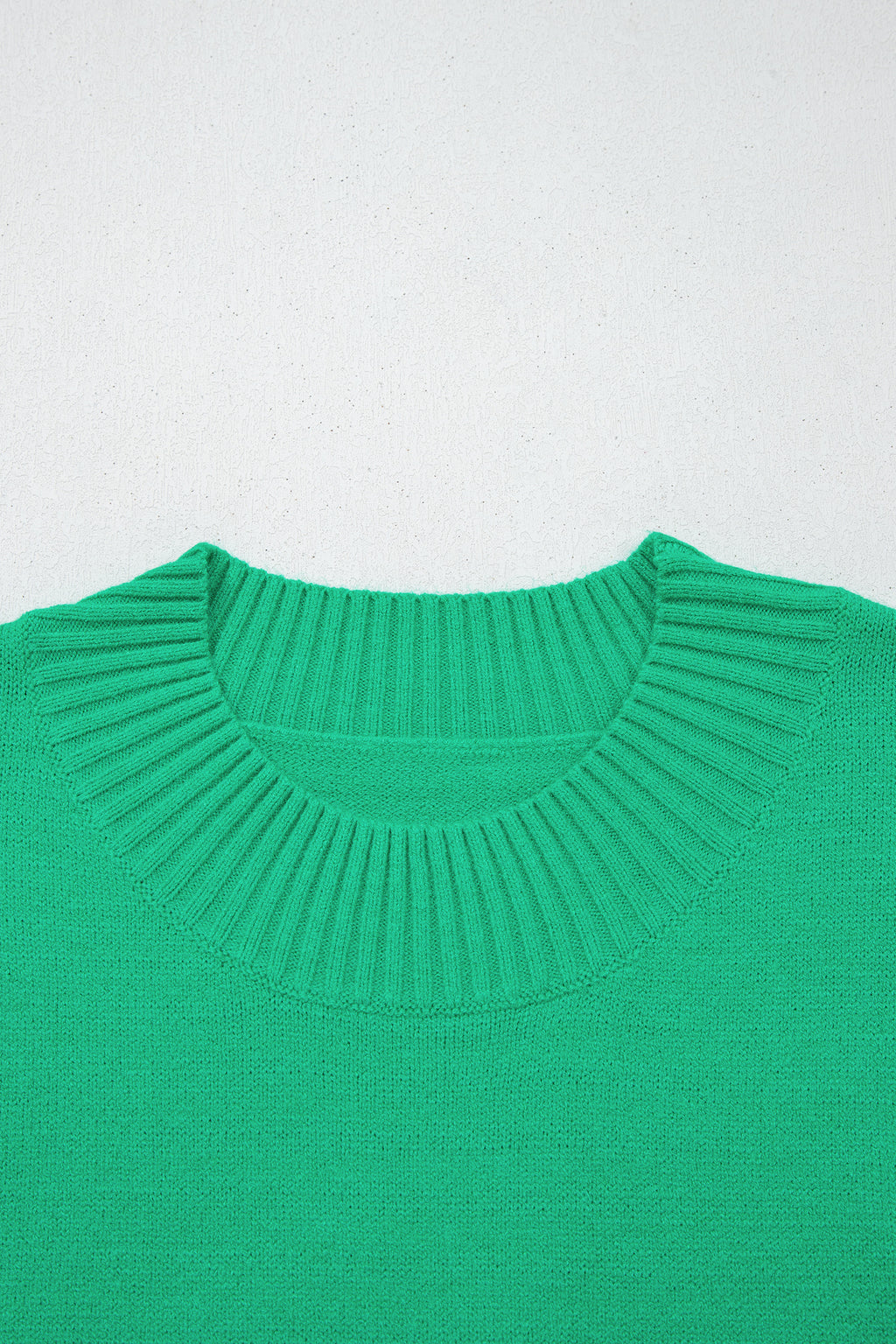 Sachet Pink Solid Color Ribbed Trim Round Neck Ruffle Short Sleeve Sweater
