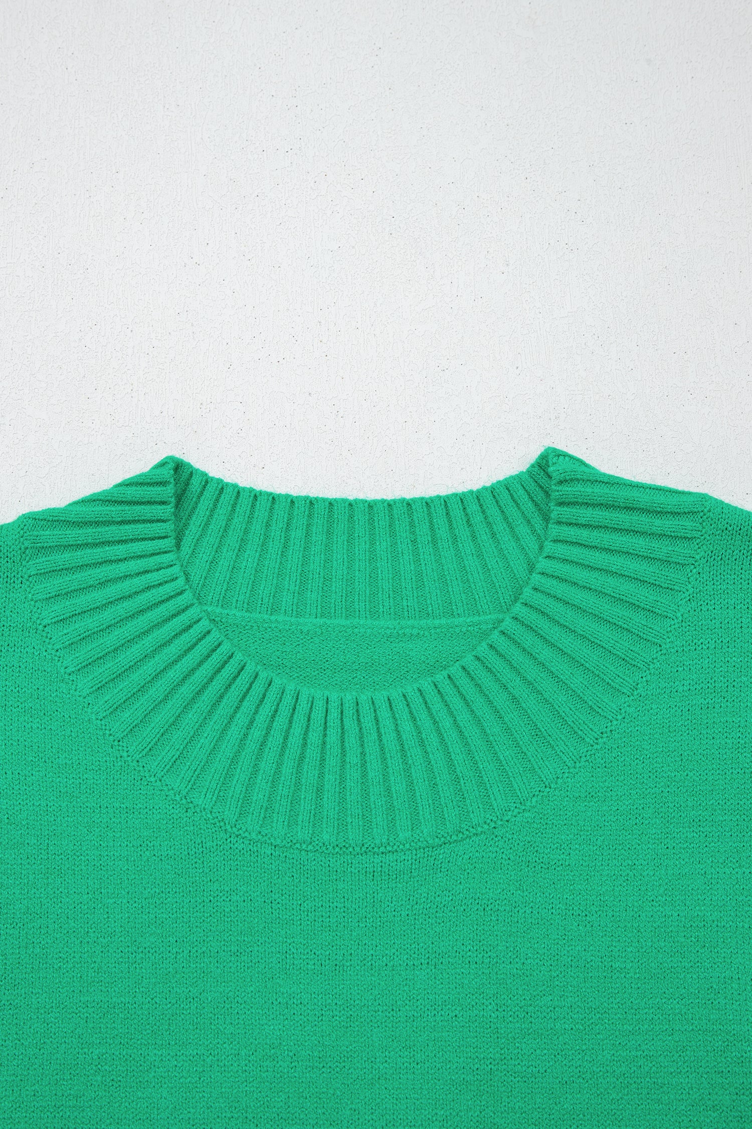 Sachet Pink Solid Color Ribbed Trim Round Neck Ruffle Short Sleeve Sweater