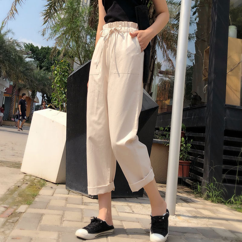 Casual Pants Women Student New Harem Pants With Belt Loose BF Style High Waist Wide Leg Long Pants Female