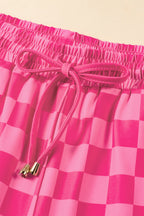 Black Checkered Drawstring Elastic Waist Casual Shorts