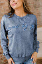 High-rise saved by grace Letter Embroidery Mineral Wash Loose Sweatshirt