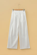 Jet Stream Drawstring Elastic Waist Button Pleated Detail Wide Leg Pants