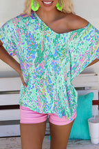 Sky Blue Loose Painted Floral Tee