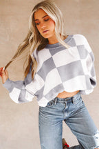 Pink Checkered Bishop Sleeve Sweater