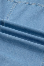 Beau Blue Button Down Short Puff Sleeve Ruffle Hem Patchwork Denim Dress