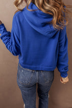 Sachet Pink Solid Drop Shoulder Drawstring Cropped Hoodie