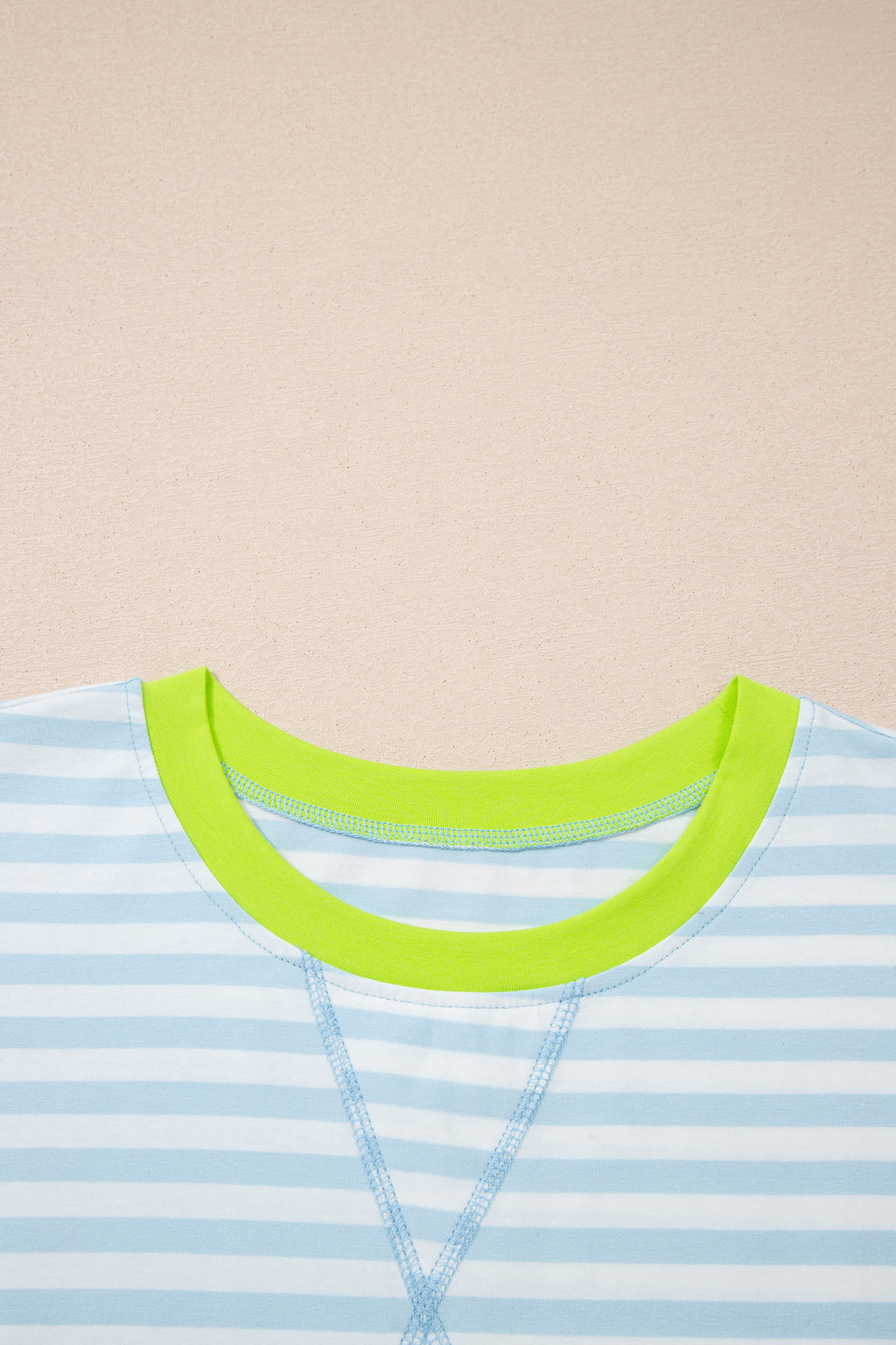 Pink Stripe Contrast Neck Loose Tee and Drawstring Shorts Set