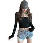 New slim fit inner bottom shirt, long sleeved T-shirt, women's early autumn spicy girl square neck short top