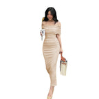 One-Shoulder Pleated Dress, Slim Fit, Bodycon, Side Slit, Cocktail Dress Long Dress