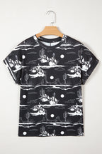Chestnut Desert Sand Print Short Sleeve Knit Top