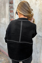 Black Contrast Trim Button up Sweater Cardigan