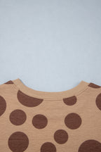 Khaki Polka Dot Long Sleeve Top Drawstring Relaxed Pants Set