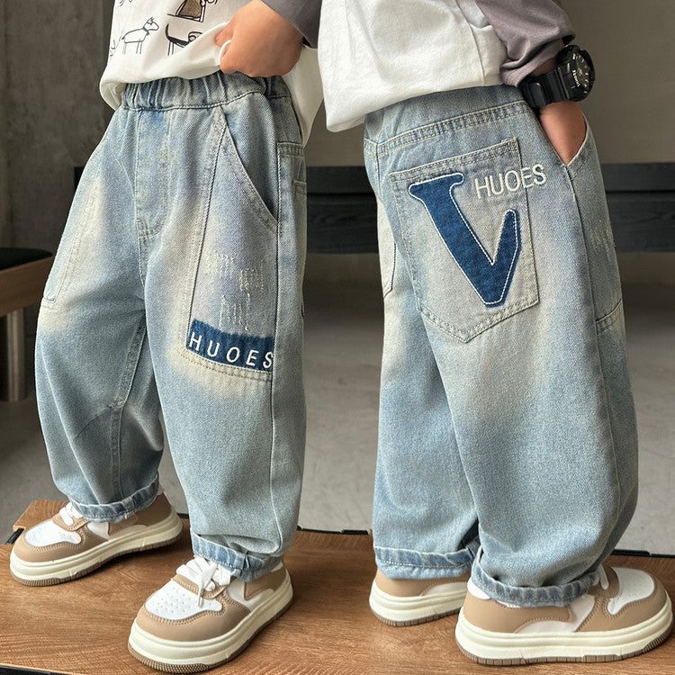 Straight Leg Loose Denim Pants for Boys