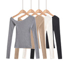 Slanted shoulder off shoulder slim fit long sleeved top